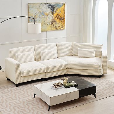 4-Seat Corduroy Sectional Sofa, Modular Couches for Living Room & Business