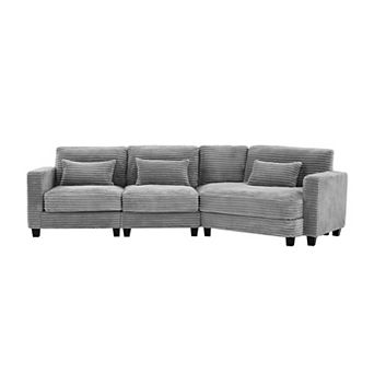 4-Seat Corduroy Sectional Sofa, Modular Couches for Living Room & Business