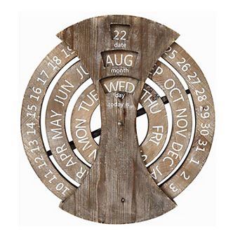 Parisloft Wood Rustic Circular Wall Mounted Spin Perpetual Calendar