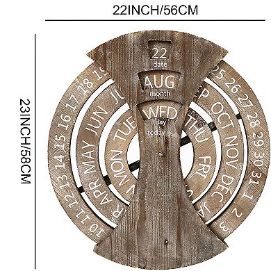 Parisloft Wood Rustic Circular Wall Mounted Spin Perpetual Calendar