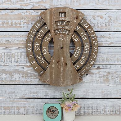 Parisloft Wood Rustic Circular Wall Mounted Spin Perpetual Calendar