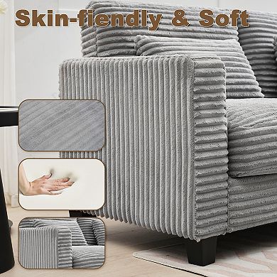 5-Seat Corduroy Sectional Sofa, Modular Couches for Living Room & Business