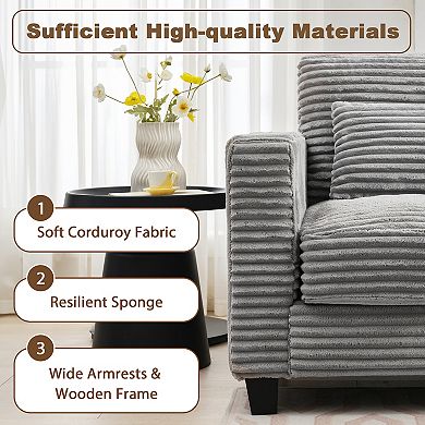 5-Seat Corduroy Sectional Sofa, Modular Couches for Living Room & Business