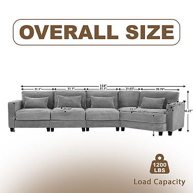 5-Seat Corduroy Sectional Sofa, Modular Couches for Living Room & Business