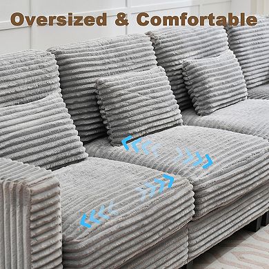 5-Seat Corduroy Sectional Sofa, Modular Couches for Living Room & Business