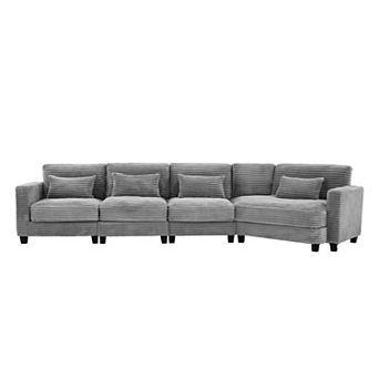 5-Seat Corduroy Sectional Sofa, Modular Couches for Living Room & Business