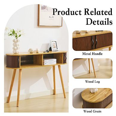 Serwall Console Table with Solid Wood Legs & Hidden Storage Space