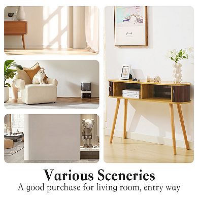 Serwall Console Table with Solid Wood Legs & Hidden Storage Space