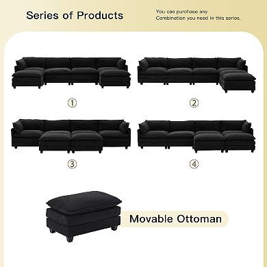 4-Seat Loop Fleece Sectional Sofa with 2 Removable Ottomans, Modular Couch for Living Room