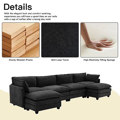 4-Seat Loop Fleece Sectional Sofa with 2 Removable Ottomans, Modular Couch for Living Room