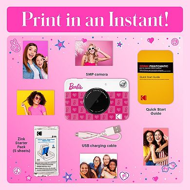Barbie x Kodak Printomatic 2x3” Instant Print Camera, 5MP Portable Instant Camera - Iconic Style