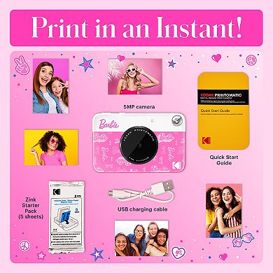 Barbie x Kodak Printomatic 2x3” Instant Print Camera, 5MP Portable Instant Camera - Signature Style