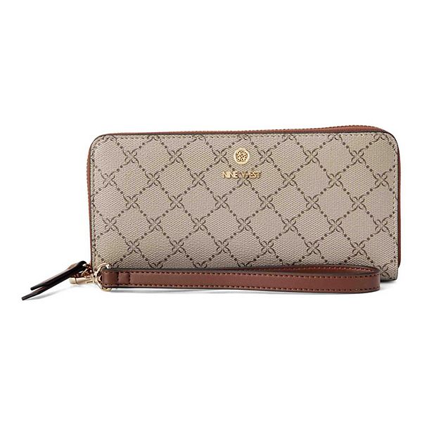 Women's Nine West Lockup Zip-Around Wristlet Wallet - Beige Logo Mahogany