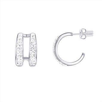 Chrystina Fine Silver Plated Crystal Split Post Hoop Earrings