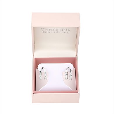 Chrystina Fine Silver Plated Crystal Split Post Hoop Earrings