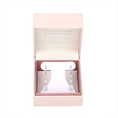 Chrystina Fine Silver Plated Triple Crystal Teardrop Dangle Hoop Earrings