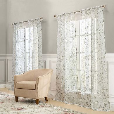 Laura Ashley Barnett Metallic Sheer Set of 2 Window Curtain Panels