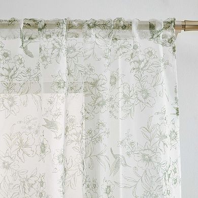 Laura Ashley Barnett Metallic Sheer Set of 2 Window Curtain Panels