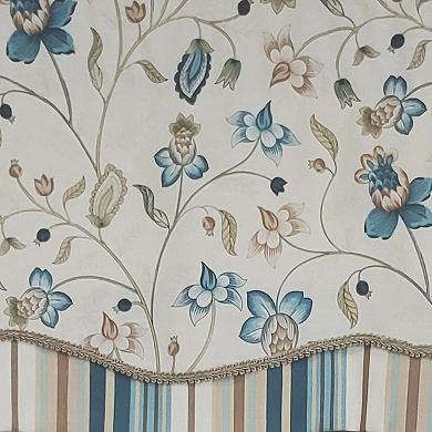 Sandra Glory Window Treatment 100% Cotton Stripe With Trim Luxurious Lining Valance