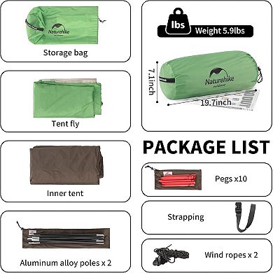 Naturehike Butterfly 2 Person Tent with Large Vestibules, Waterproof Double Layer Backpacking Tent
