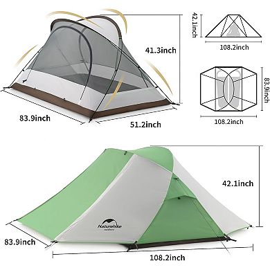 Naturehike Butterfly 2 Person Tent with Large Vestibules, Waterproof Double Layer Backpacking Tent