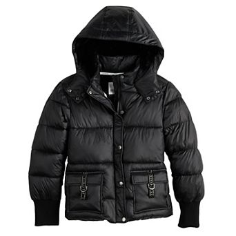 Girls 7-18 Limited Too Hooded Fashion Puffer Jacket with Cargo Pockets