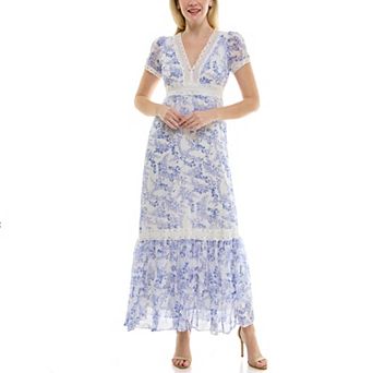 Women's Taylor Tiered V-Neck Fit & Flare Lace Detail Maxi Dress