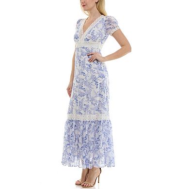 Women's Taylor Tiered V-Neck Fit & Flare Lace Detail Maxi Dress