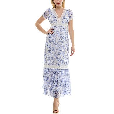 Women's Taylor Tiered V-Neck Fit & Flare Lace Detail Maxi Dress
