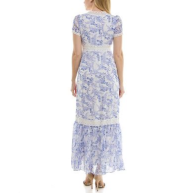 Women's Taylor Tiered V-Neck Fit & Flare Lace Detail Maxi Dress