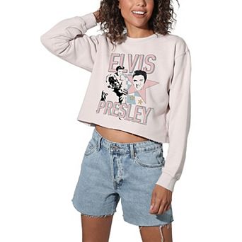 Juniors' Elvis Presley Montage Cropped Sweatshirt