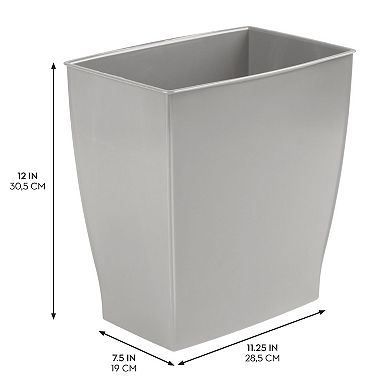 iDesign Mono Spa Rectangular Trash Can for Bath, Bedroom, Office – 11" x 7" x 12", 2.5 Gallon, Gray