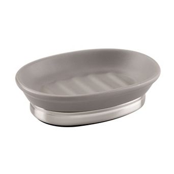 iDesign Ceramic Soap Dish for Bathroom Sink - Matte Gray/Brushed