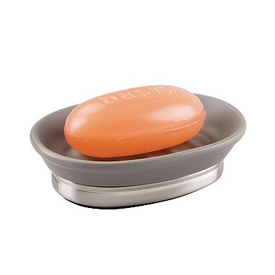 iDesign Ceramic Soap Dish for Bathroom Sink - Matte Gray/Brushed