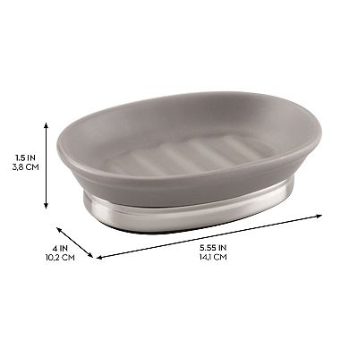 iDesign Ceramic Soap Dish for Bathroom Sink - Matte Gray/Brushed
