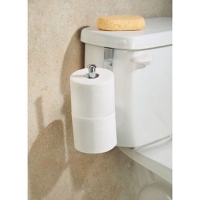 iDesign Stainless Steel Over the Tank Toilet Paper Holder – Compact Organizer Caddy Holds 2 Rolls of Toilet Paper, 2" x 4" x 10", Chrome