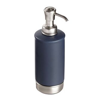iDesign Soap Dispenser for Bathroom or Vanity - Holds Hand Soap or Lotion - Matte Navy/Brushed