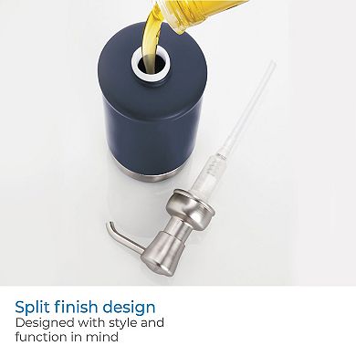 iDesign Soap Dispenser for Bathroom or Vanity - Holds Hand Soap or Lotion - Matte Navy/Brushed