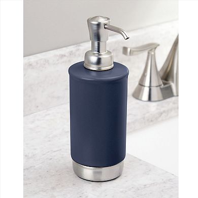 iDesign Soap Dispenser for Bathroom or Vanity - Holds Hand Soap or Lotion - Matte Navy/Brushed