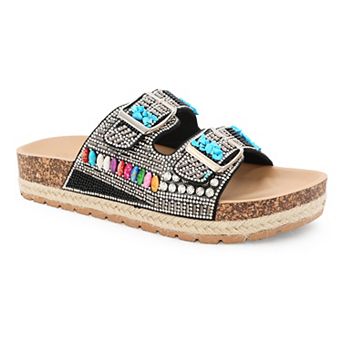 Yoki Espadrille Beaded Platform Double Buckle Women's Sandals