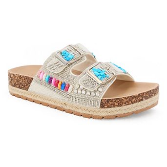 Yoki Espadrille Beaded Platform Double Buckle Women's Sandals