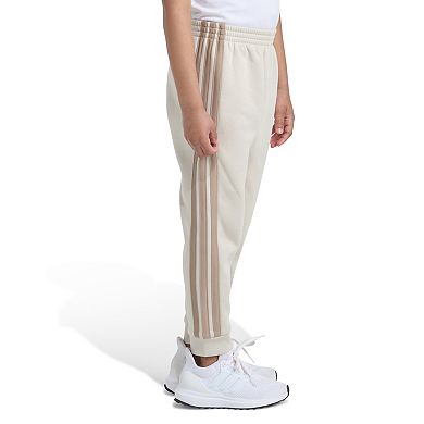 Boys adidas Elastic Waistband 3-Stripe Cotton Fleece Joggers