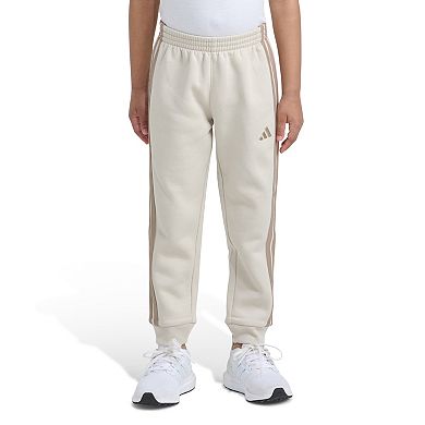 Boys adidas Elastic Waistband 3-Stripe Cotton Fleece Joggers