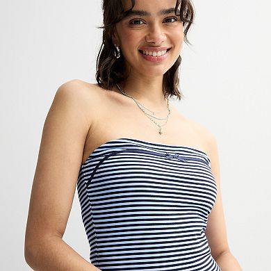 Juniors' madden girl Printed Ribbon Bow Tube Top