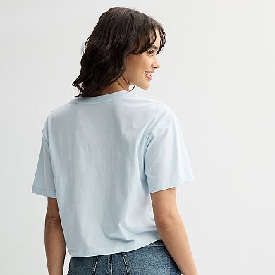 Juniors' Coquette Bow Grid Cropped Graphic Tee