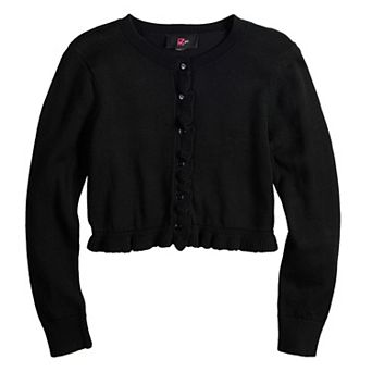 Girls IZ Byer Sweater Cardigan Long Sleeve Button Front Ruffle Edge