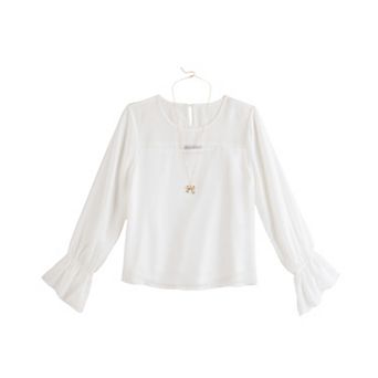 Girls 7-16 IZ Byer Long Sleeve Illusion Front Yoke Shirt with Necklace