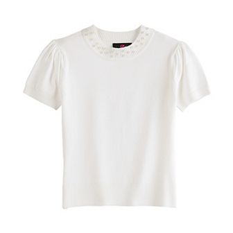 Girls 7-16 IZ Byer Short Sleeve Pullover Embellished Crewneck Sweater