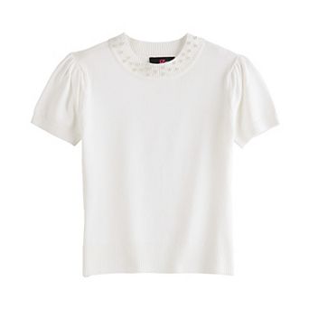 Girls 7-16 IZ Byer Short Sleeve Pullover Embellished Crewneck Sweater