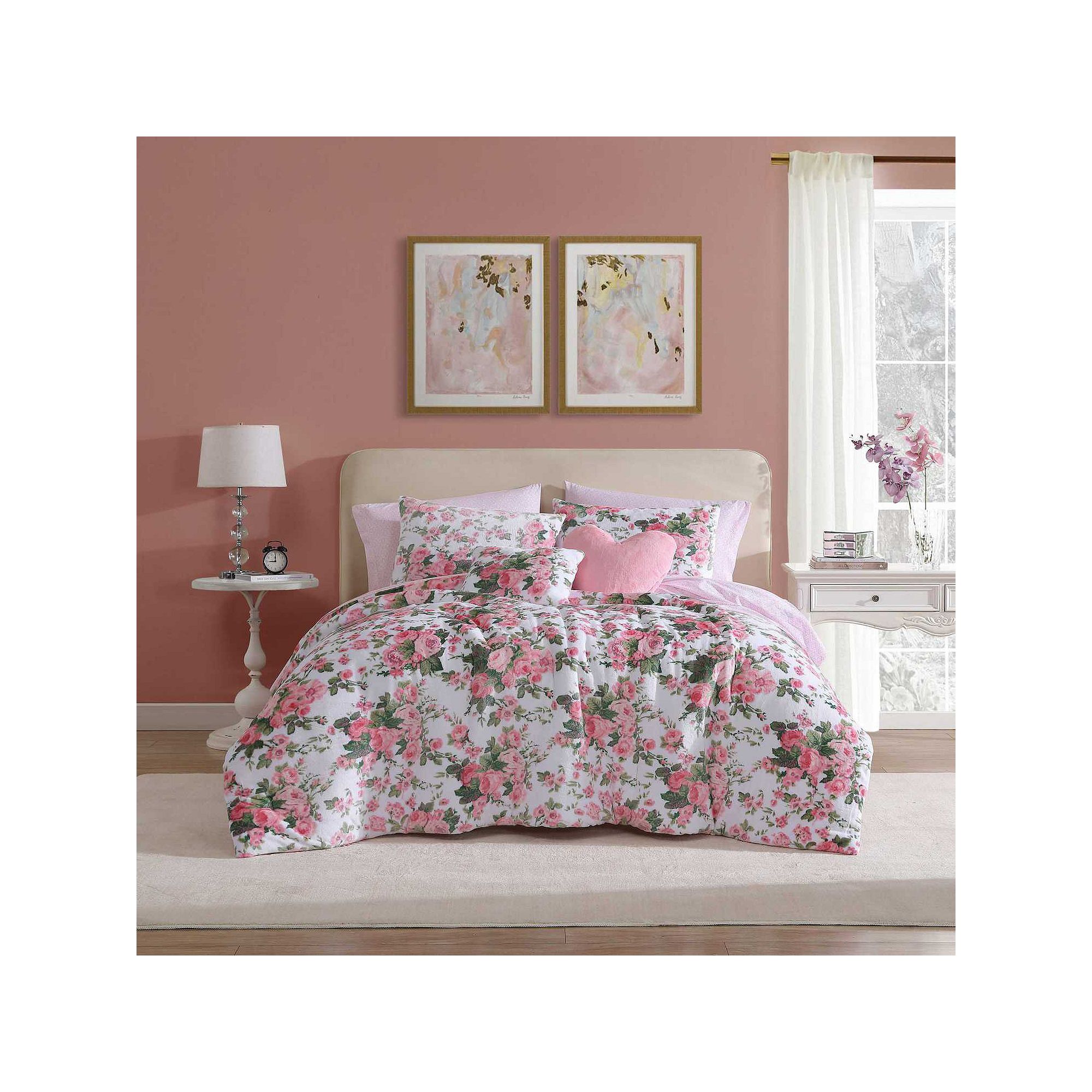 Betsey Johnson Vintage Floral Pink Comforter Set with Shams